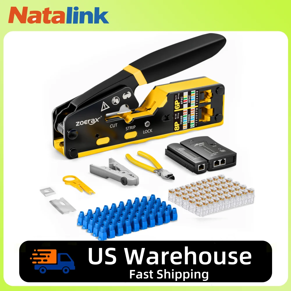 

Natalink RJ45 Crimp Tool Pass Through Crimper Cutter for Ethernet Cat6a Cat6 Cat5 Cat5e 8P8C Modular Connector Ethernet Crimper