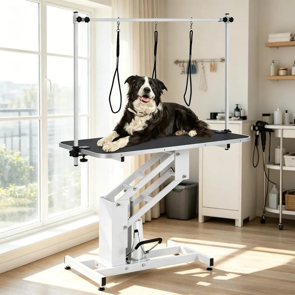 43.3 Inch Large Desktop Hydraulic Pet Grooming Table for Large Dogs with 350 LBS Loading Capacity Heavy Duty