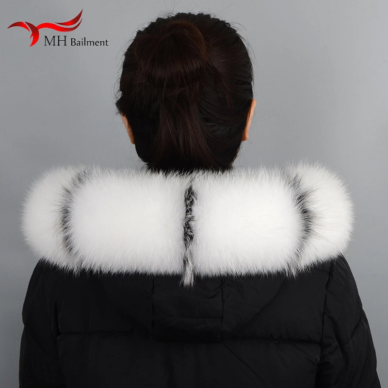 100% Real Fox Fur Collar Oversized Raccoon Fur Collar Custom-made Winter Fur Scarf Headband Jacket Hat Striped Collar Women