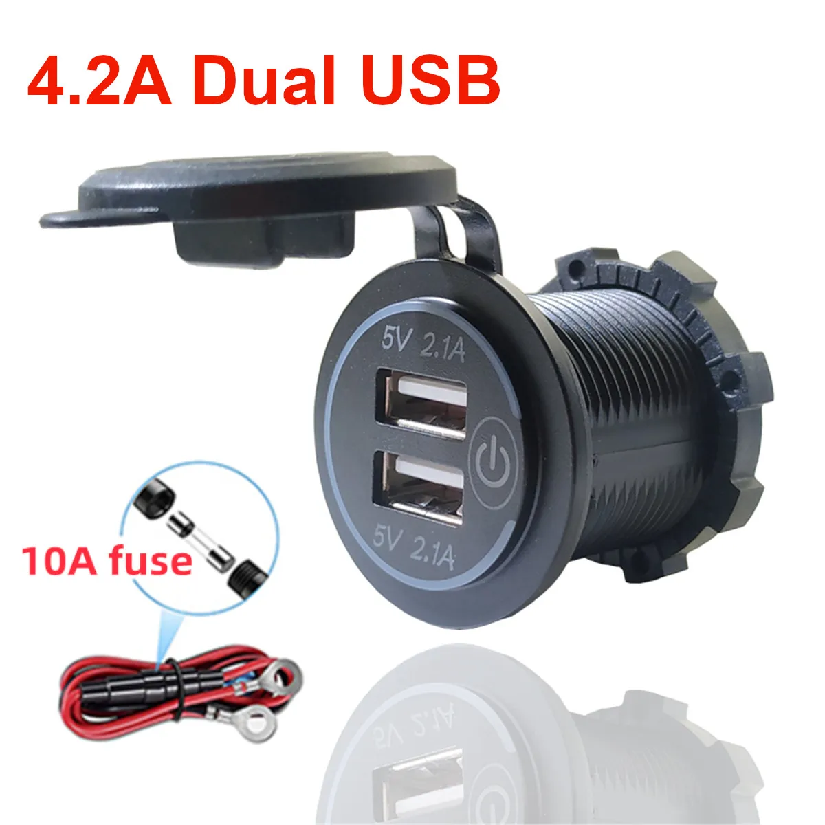 

2 LED Ring Dual USB Charger Socket 5V 4.2A 2.1A Fast Charging Power Outlet Adapter for 12V-24V Car Motorcycle Truck ATV Boat RV