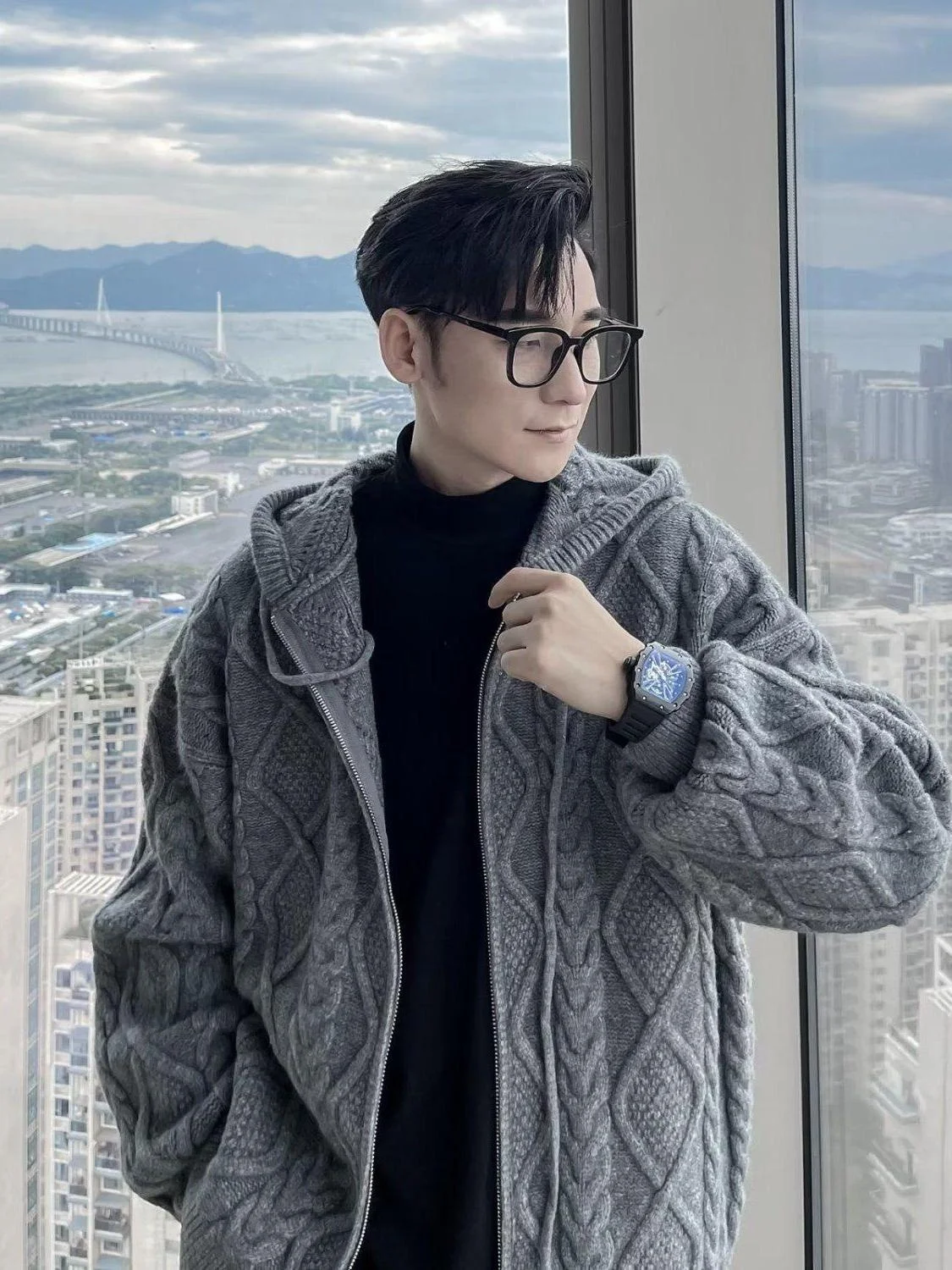 

Men's Knitted Zipper Hoodie Thi Warmth Autumn Winter Faionable Striped Texture Long Sve Inner Wear Casual Outerwear