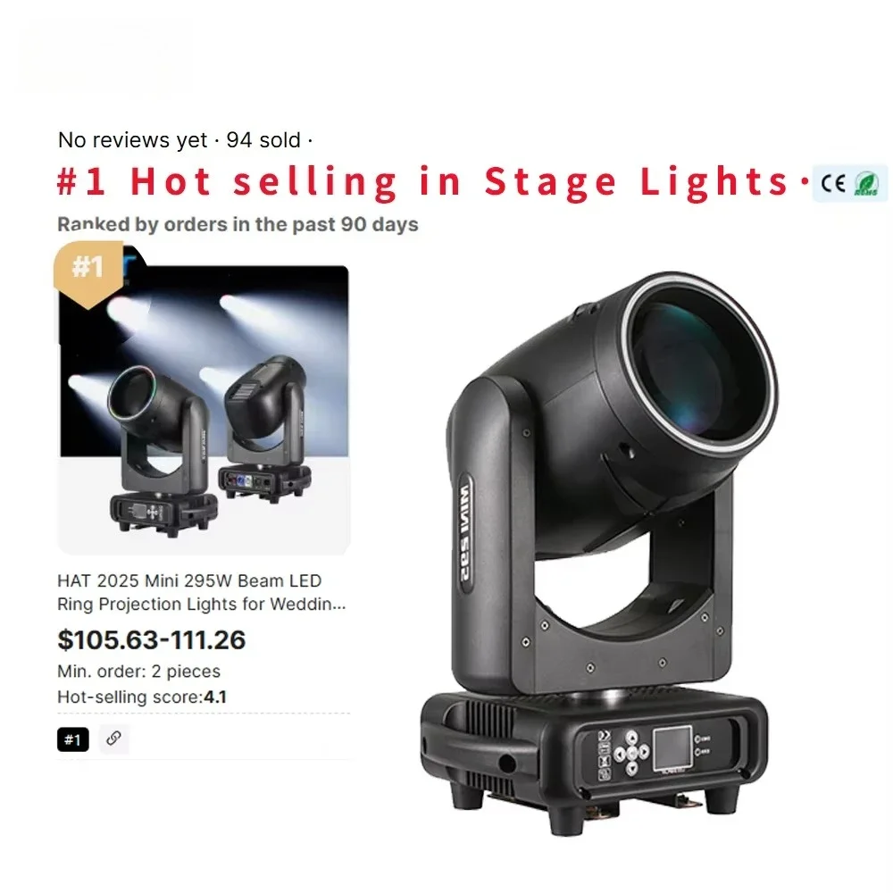 Cap 2025 Mini 295W beam of light Light Emitting Diode Ring Projection Light Wedding KT DJ DMX512 Control Mode Mini 295 14R