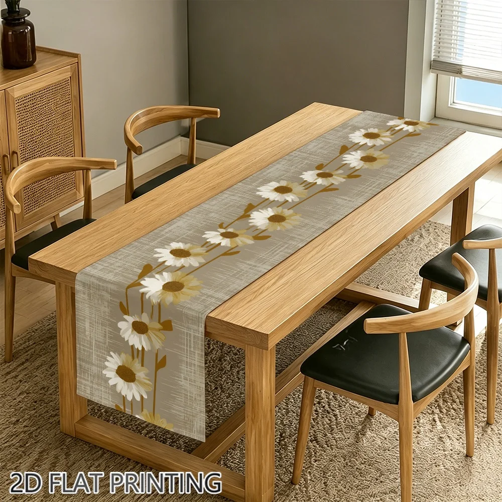 Table Runner Linen Indian Diwali Golden Flower Oil Lamp Dining Tablecloth Luxury Festival Party Banquet Home Decor