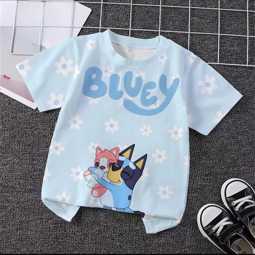 

Новинка 2026: Официальный лицензионный комплект футболок Bluey с 3D-принтом для всей семьи, мягкие футболки для детей 4-14 лет