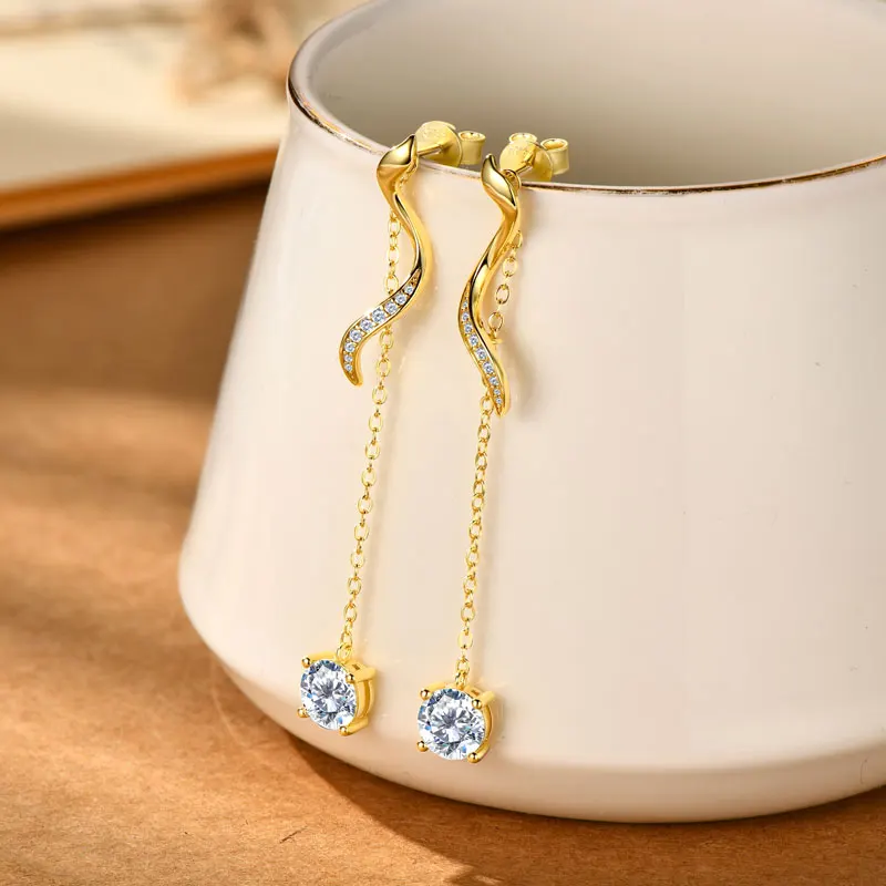 Lnngy 3mm Moissanite Drop Earrings 925 Sterling Silver Tassel Chain Earring For Women Girls Wedding Party Charms Jewelry Gift
