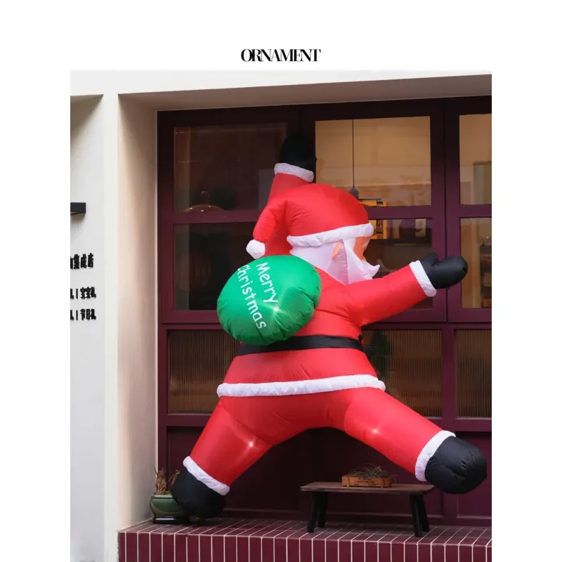 Outdoor Inflatable Climbing Santa Claus Christmas Decoration Large Hanging Ornament for Door Wall Yard Holiday Party Scene
