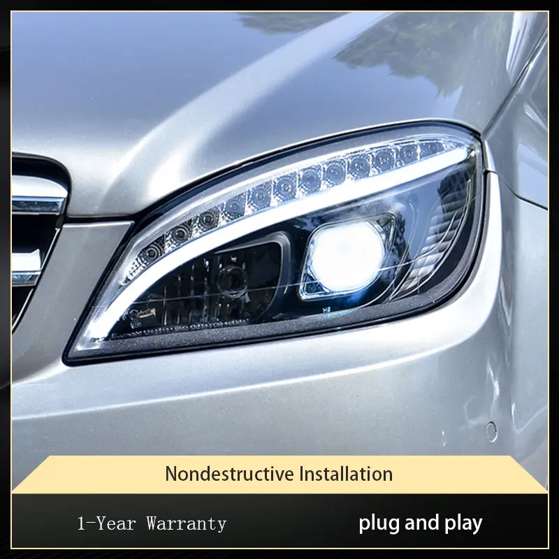 Headlights For Benz Class C180 C200 W204 2007-2011 Assembly Upgrade Projector Lens DRL Bi Xenon Front Lamp Accessories