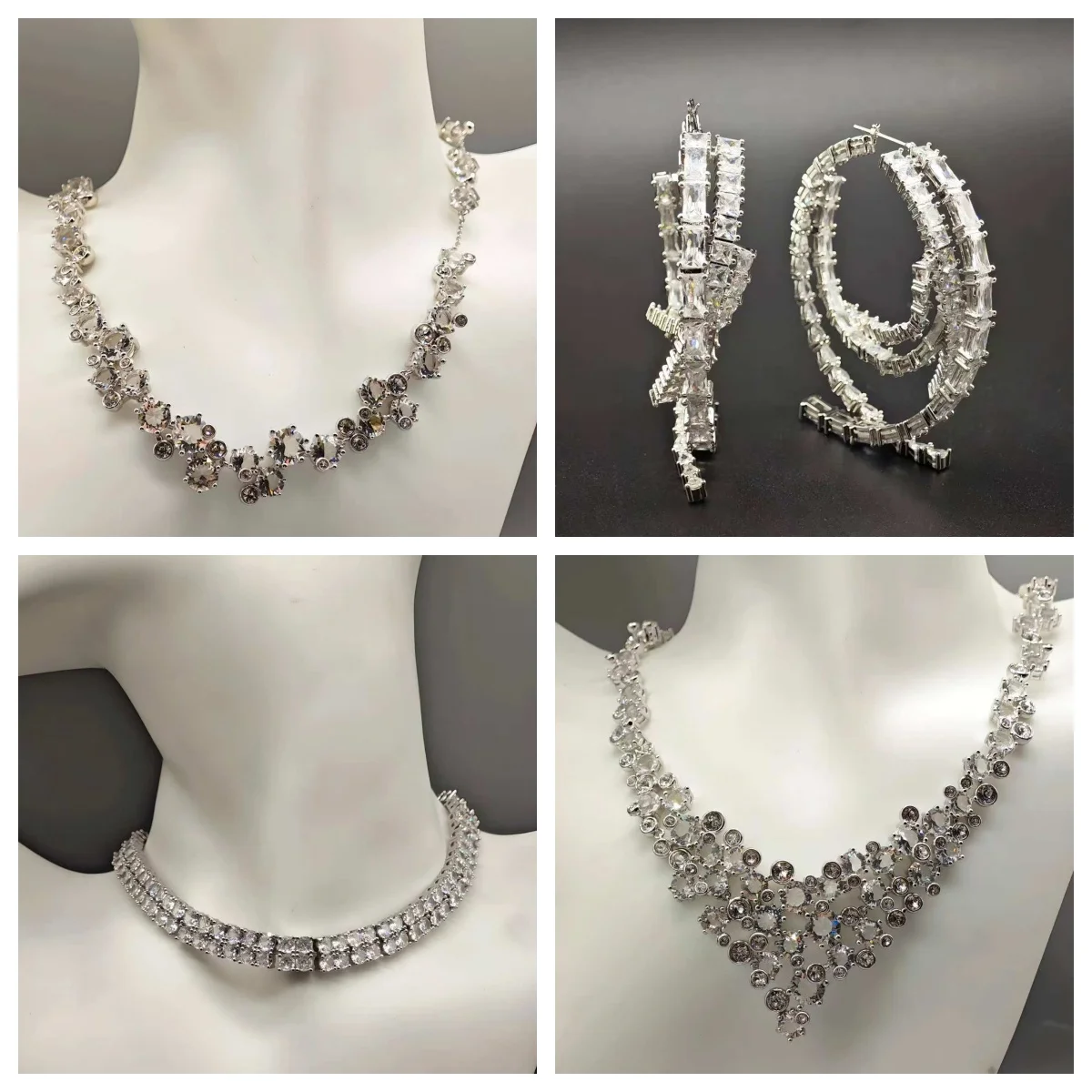 

Новинка 2025 года, белое геометрическое круглое модное ожерелье с кристаллами, комплект ювелирных изделий, очаровательные женские серьги, браслеты, праздничные аксессуары