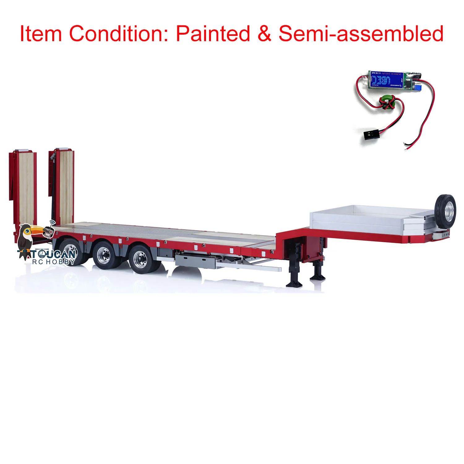NOOXION 1/14 Rimorchio a collo di cigno a 3 assi Rimorchi CNC in metallo UBEC per camion trattori RC Modello di auto Giocattolo dipinto con servo