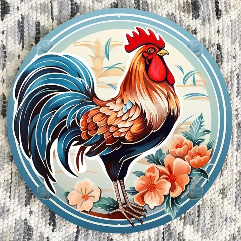 لوحة فنية جدارية من الألومنيوم - منحوتة معدنية مستديرة مقاس 8 × 8 بوصة، مقاومة للعوامل الجوية ومثقوبة مسبقًا لديكور المنزل والمطبخ والمقهى والمرآب