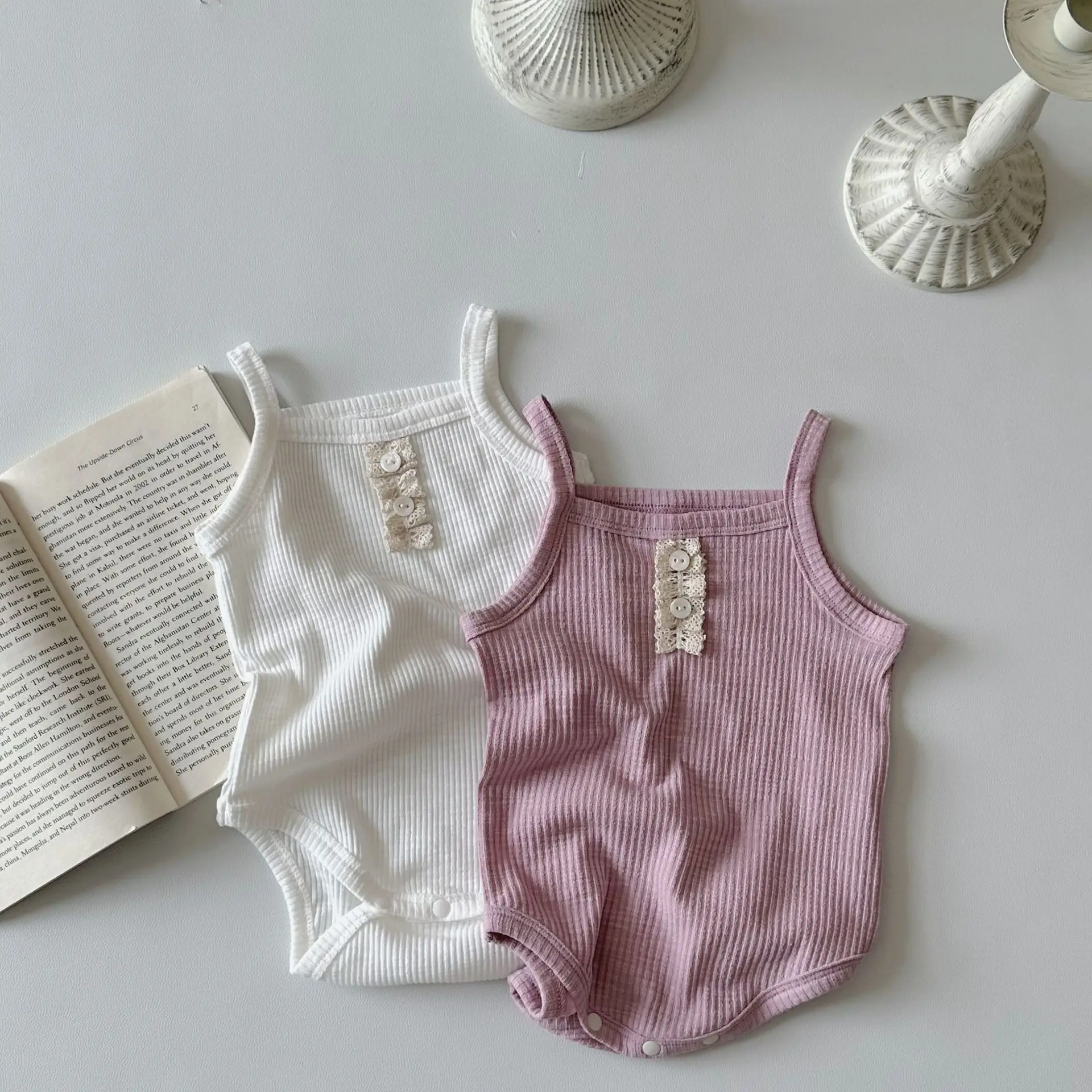 

2024 Summer New Baby Sleeveless Sling Bodysuit Infant Girl Solid Simple Jumpsuit Newborn Toddler Cotton Ribbed Overalls 0-24M