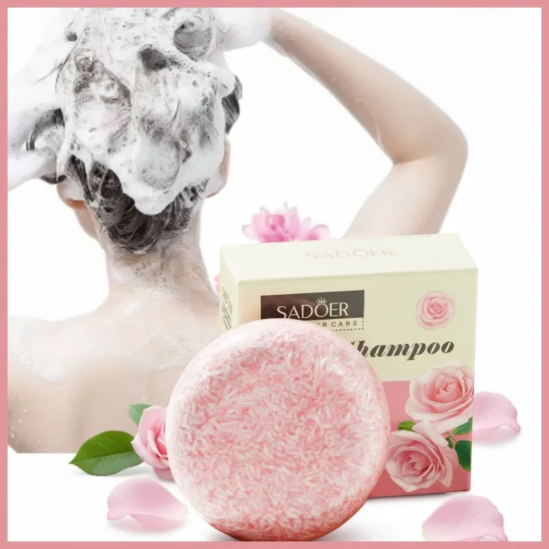 Rose Solid Shampoo Soap Bar Deep Cleansing Anti Dandruff Oil Control Repair Dry Damaged Hair Smooth