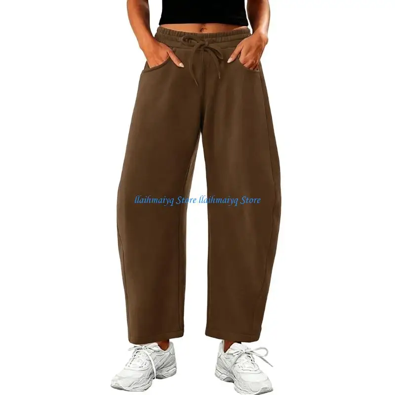 573B Women's Leg Ankle Sweatpants Drawstring Wide Leg Lounge Pants Baggy Casual Cotton Sweat Pants with Pockets