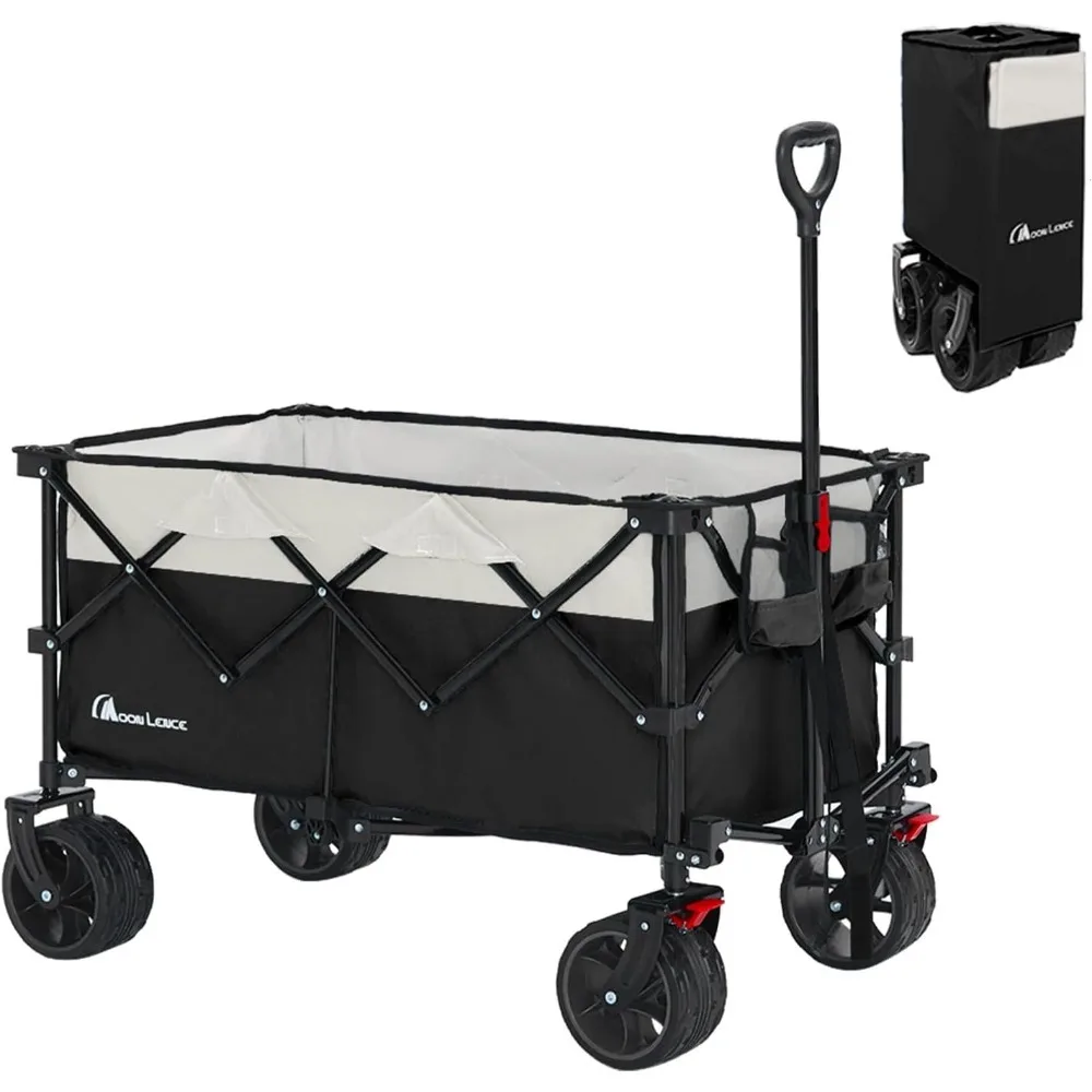 Folding Wagon Cart Heavy Duty Garden Portable Hand Cart with All-Terrain Beach Wheels, Adjustable Handle & Drink Holders