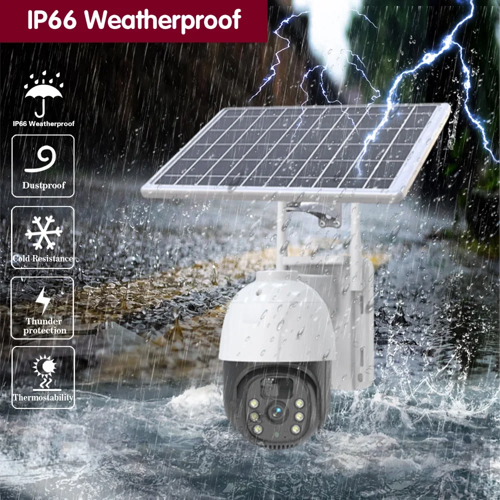 5MP 4G Solar Wireless PTZ IP Security Camera Auto Tracking Outdoor Battery Powered CCTV Video Surveillance Camera 2 Way Audio