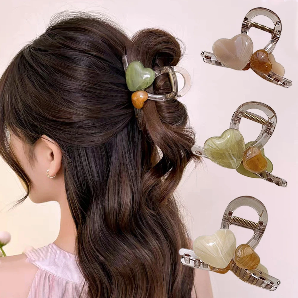 Elegant Cross Hair Claws Jelly Color Resin Heart Shark Clips For Ponytail Holder Women Girls Medium Size Casual Hair Clamp