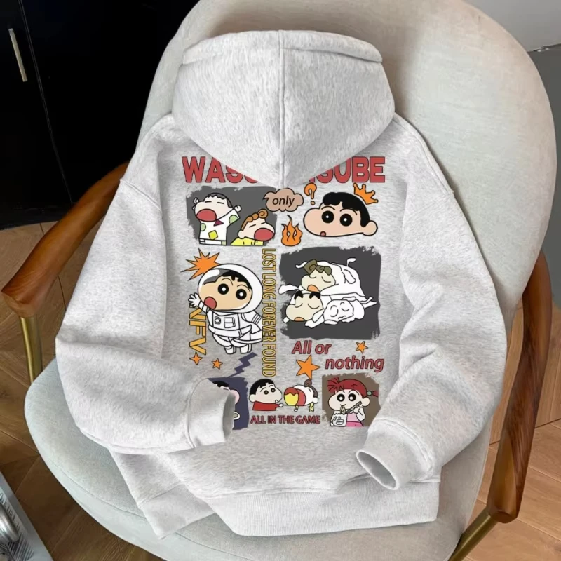 

MINISO карандаш Шин-тян с мультяшным принтом молодежный свитер с капюшоном осень и зима свободный топ с длинными рукавами мужская и женская одежда