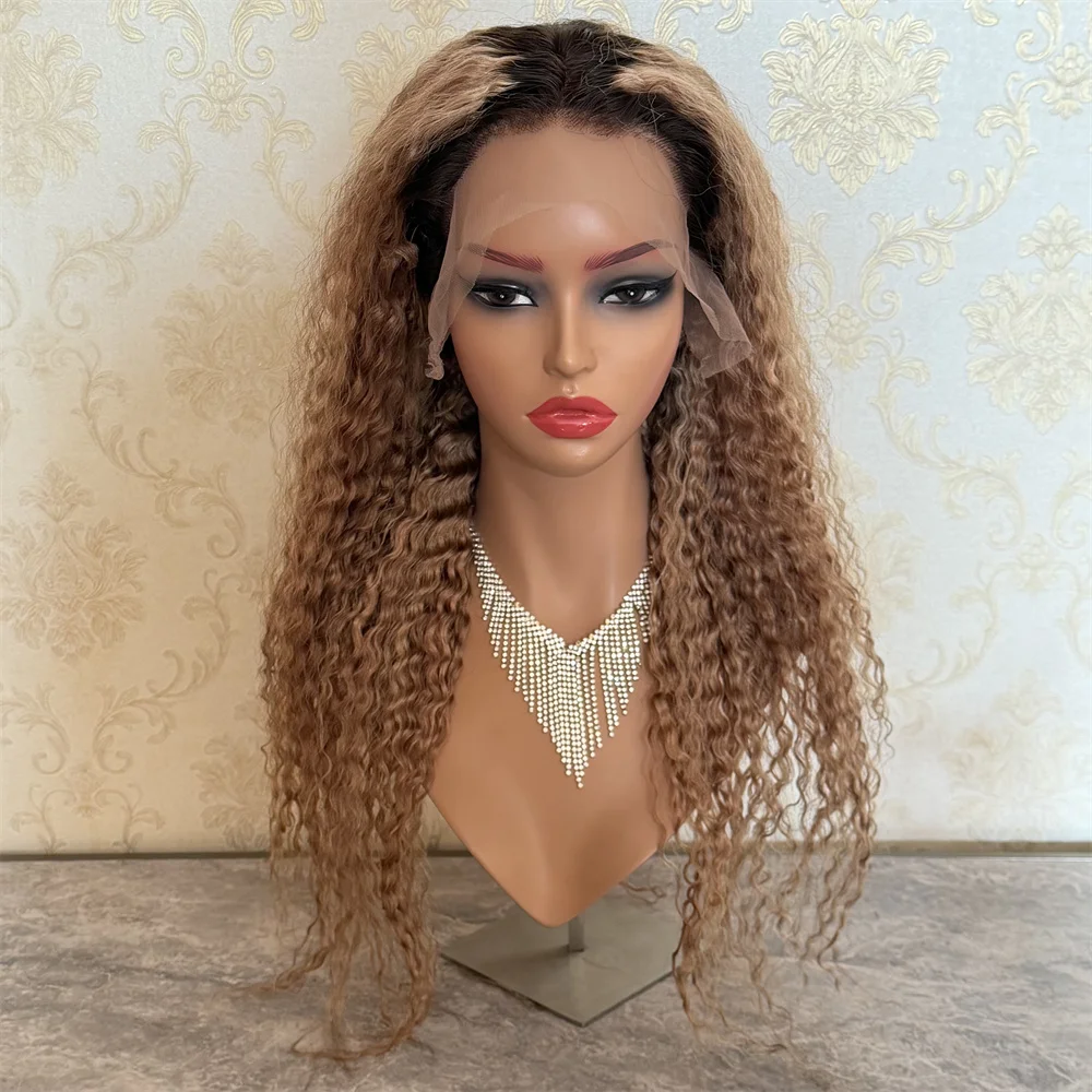 22 Inch Dark Rooted Highlight Ombre Lace Front Wig Human Hair Wigs Kinky Curly 13X6 Hd Lace Front Wig Pre Plucked 150 Density