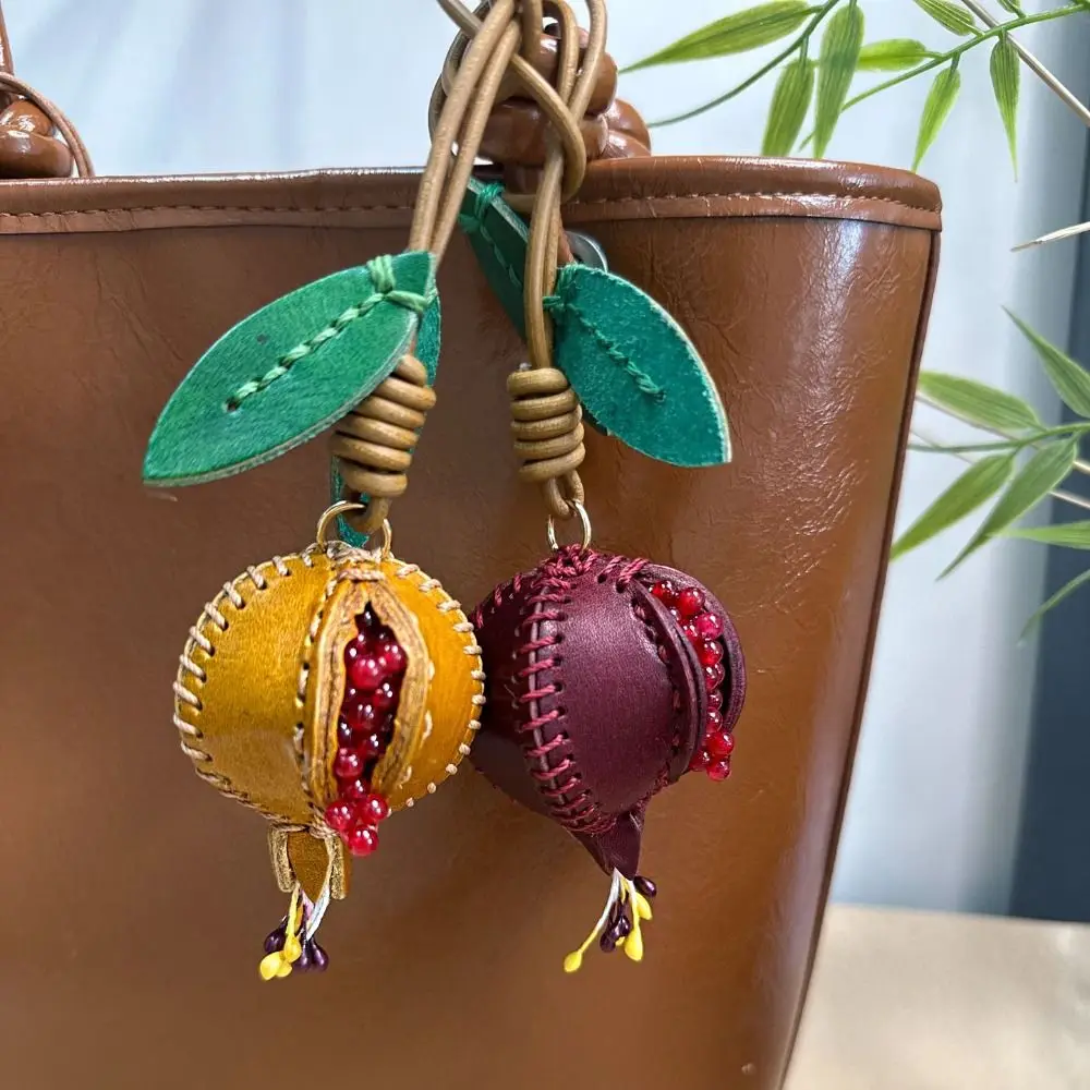 Multi-color Hanger Pomegranate Fruit Pendant Car Keyring Cartoon Leather Keychain Creative Fashion Bag Pendant Car Accessory
