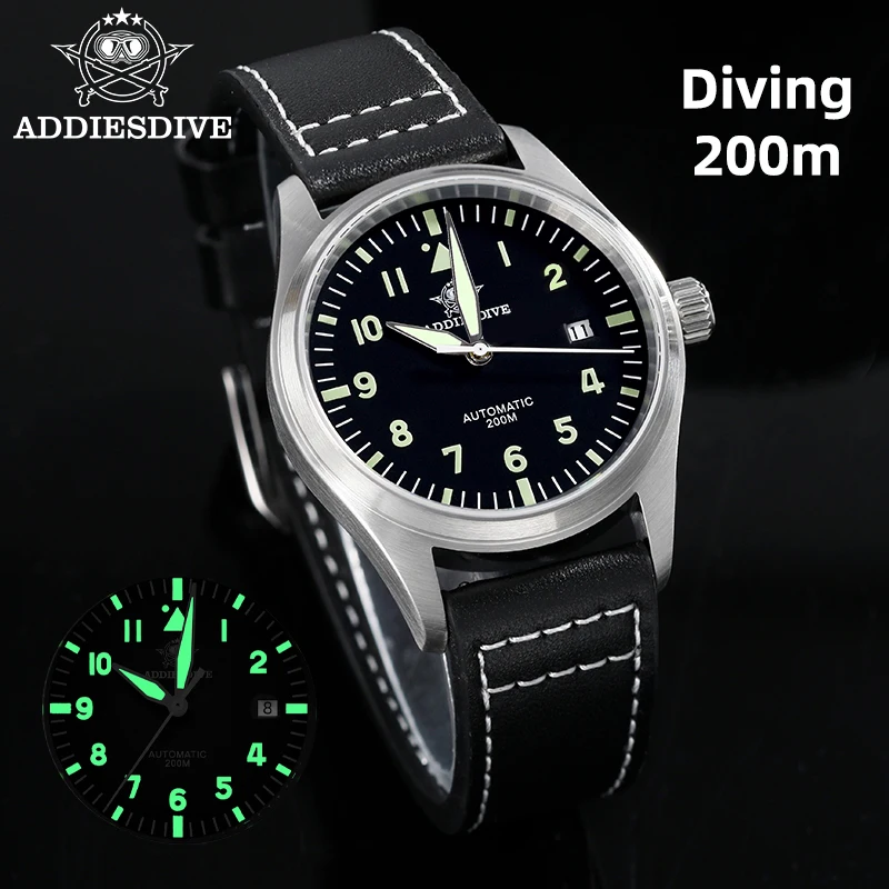 ADDIESDIVE Men Vintage Diver Automatic Wristwatch 39mm Sapphire Crystal 8215 Movement C3 Super Luminous 200M Waterproof Luxury Analog Watch AD2519