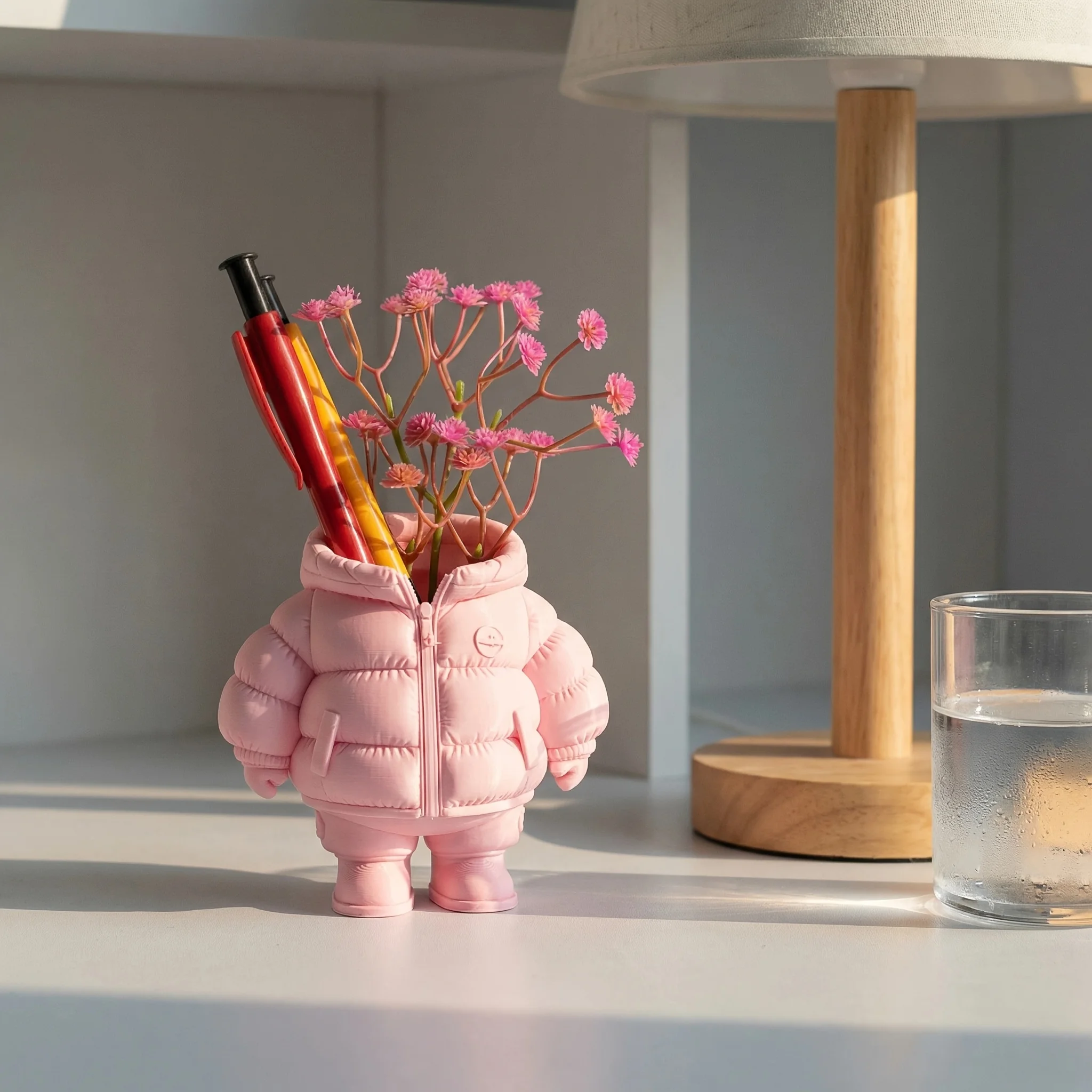 1pc Cute Down Jacket-Shaped Pen Holder, 2 Color options, Creative 3D Printed afor Classroom Students, Desktop Stationery