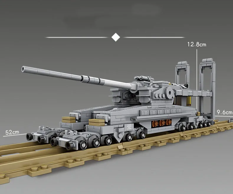 Military WW2 Dora Gun Block with Railway Track DIY German Army Vehicle Building Brick Toy For Boy Kids