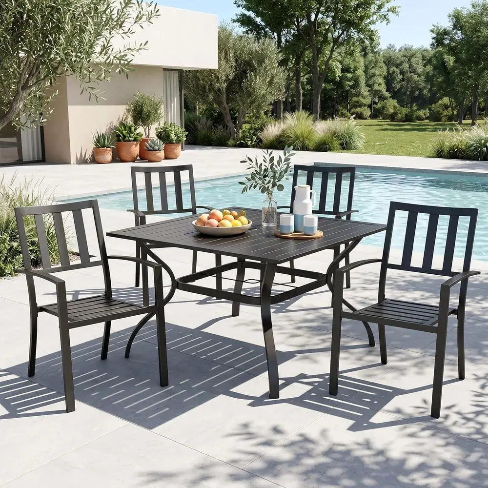 

4-Piece Metal Patio Furniture Set with Umbrella Hole for Outdoor Dining