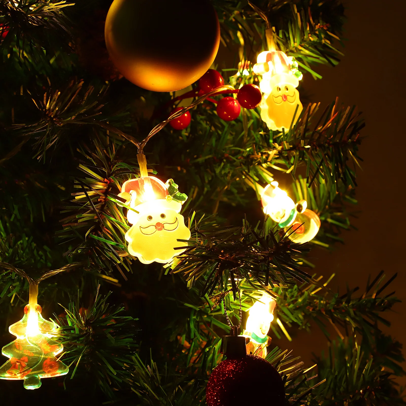 

Christmas Tree String Lights Warm White LED Santa Snowman Tree Design Durable for Indoor Outdoor Christmas Garden Festival