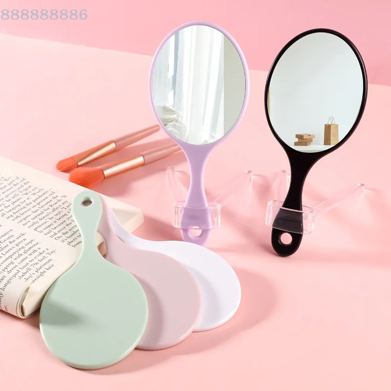 Espejo de maquillaje redondo portátil de mano para mujer, espejo de tocador compacto con mango para uso cosmético en salón de SPA, 1 ud.