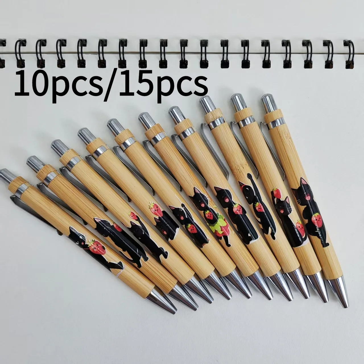 

10pcs/15pcs Cat and Strawberry themed ballpoint pen, student handwriting signature, preferred gift for gifting