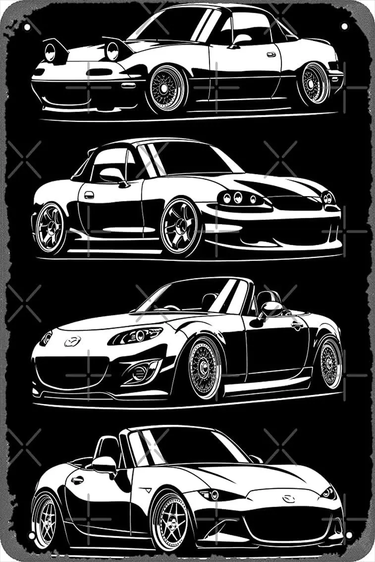 Generations. MX5 Miata Poster Metal Tin Sign 8 x 12 Vintage Retro Man Cave Wall Decor.