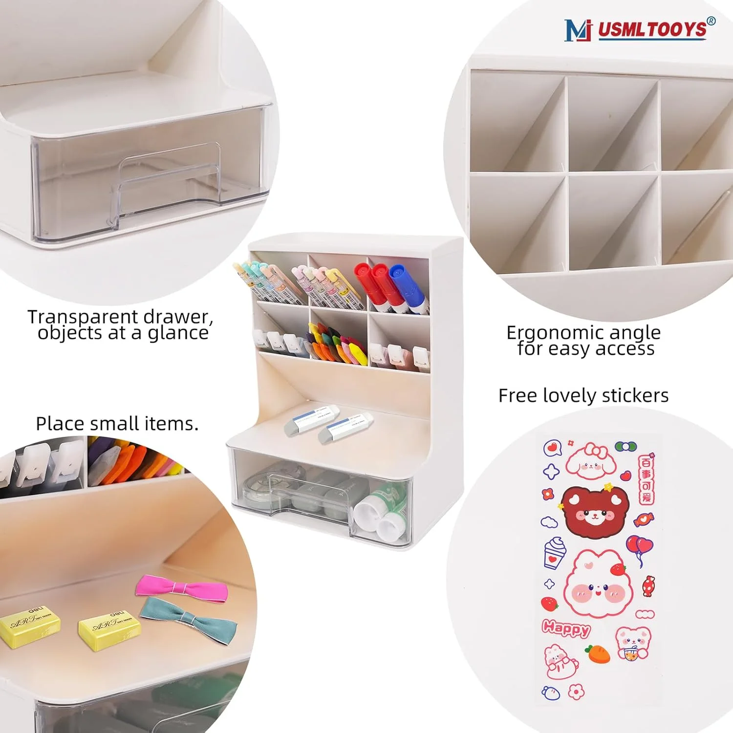 

Insert Pen Holder with Drawer Office Organizer, Desktop Bucket for Study Hand Account, Multi-Functional Fashion Metal box