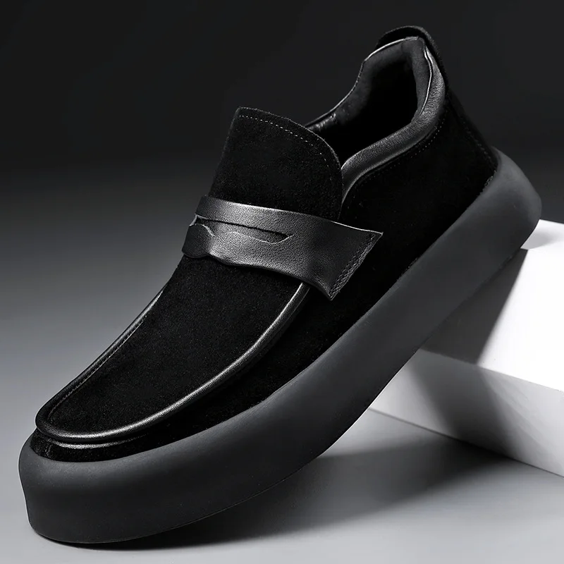 

Мужские летние лоферы большого размера, черные повседневные туфли из коровьей замши, туфли без шнуровки на плоской подошве, туфли на платформе, кроссовки в уличном стиле, мужская обувь