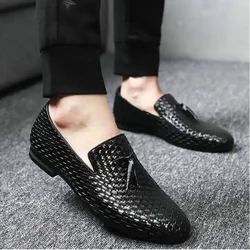 Men Weave Driving Moccasins Comfortable Slip on Loafer Shoes Men Casual shoes Leather Loafers Office Shoes big size 7yu89