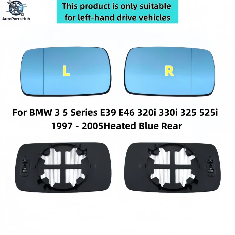For BMW 3 5 Series E39 E46 320i 330i 325 525i 1997 - 2005Heated Blue Rear  View Rearview Left Right Door Side Wing Mirror Glass
