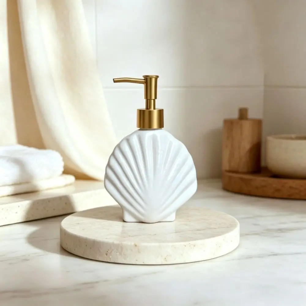 Moderner 360ml Muschelförmiger Seifenspender aus Glas, Drucktyp, Flüssigseifenbehälter, leer, auslaufsicher, Handdesinfektionsmittelhalter für Restaurants – Detail 3