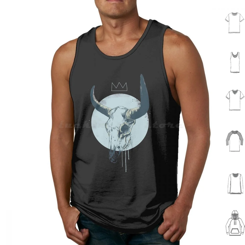 Bull Skull ( Dark ) Tank Tops Print Cotton Bull Animals Skulls Street Art Graffiti King Crown Circle Balazs Solti