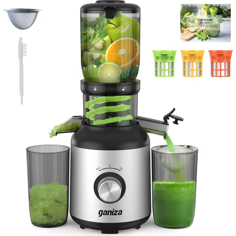 

Cold Press Juicer, 4.3" Compact Space-Saving Design Juicer Machine with 3 Replaceable Filters, One-Touch & Ultra-Quiet Operation