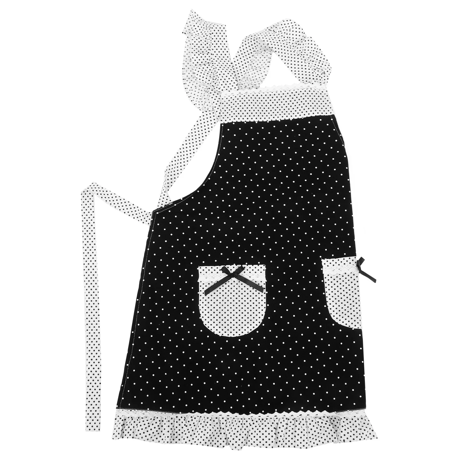 

Cute Retro Black Lace Polka Dot Apron Stylish Vintage Maid Waitressing Half Kitchen Aprons for Women Retro Apron