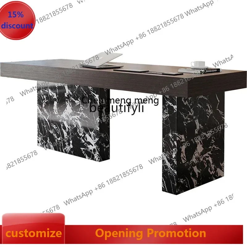 

ss7486 Solid wood desk Home study Modern simple computer desk Workbench Light luxury rock slab desk New Light Luxury