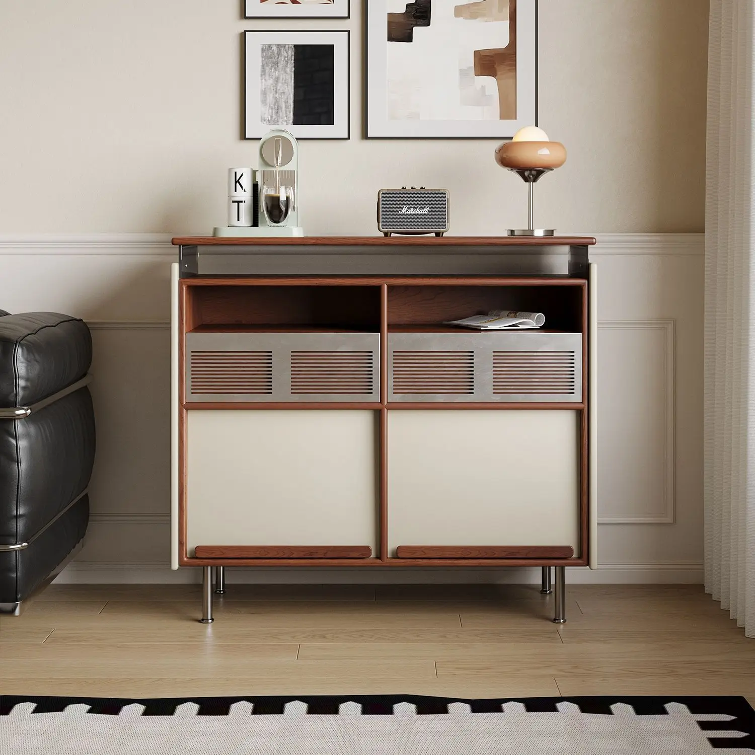 LH dining side storage cabinet retro solid wood living room integrated wall chest