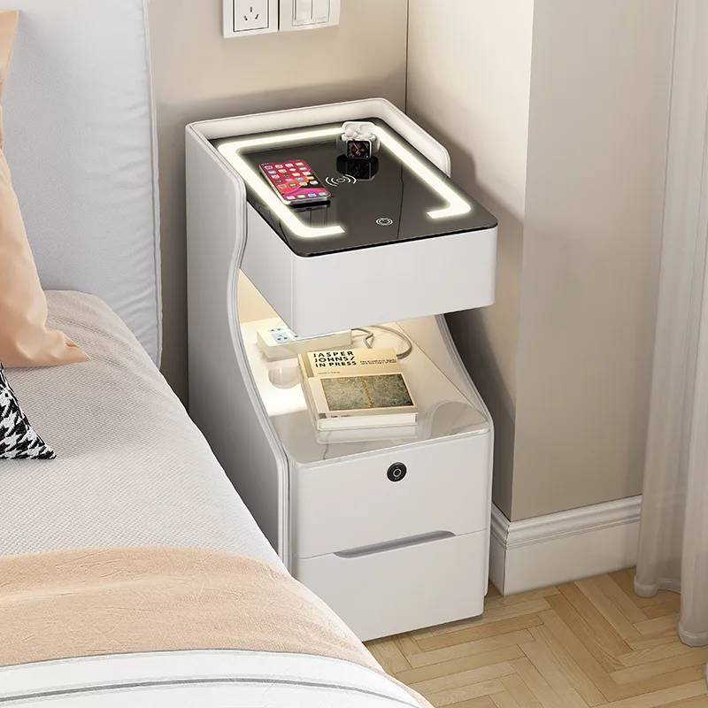 

Hot Sale Modern Luxury Wooden Smart Bedside Table Small Nightstand with Bluetooth Speaker Nightstand Fingerprint for Bedroom