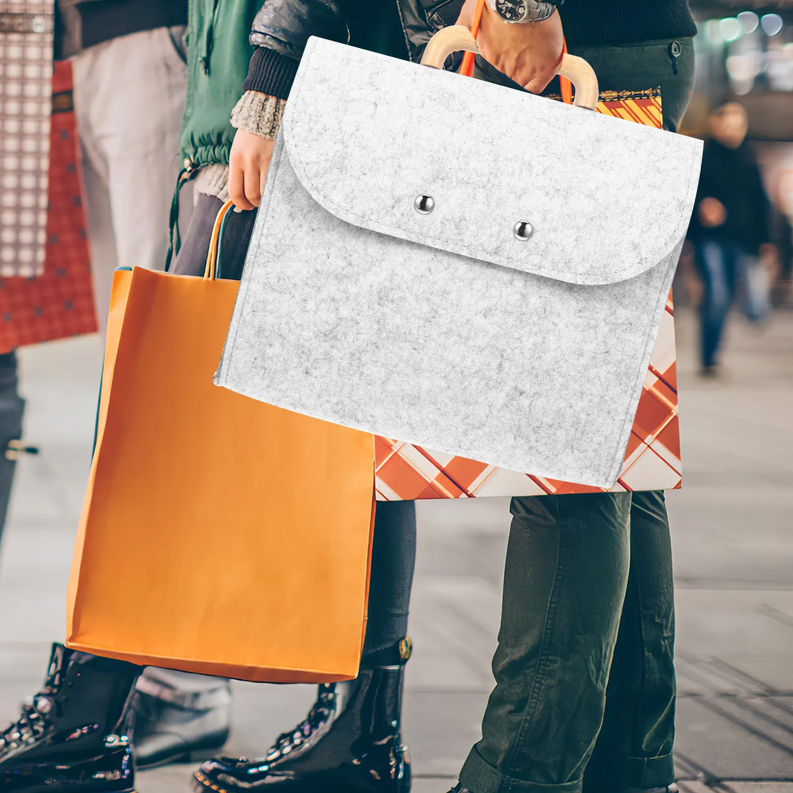 

Business Tote Bag Felt Storage Pouch Wooden Handle Large Capacity File Organizer Portable File Carrying Case Felt Tote Bag