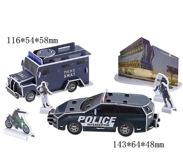 3d veículo quebra-cabeça de papel carro polícia caminhão de bombeiros swat reboque avião brinquedo educativo presente para o menino da menina