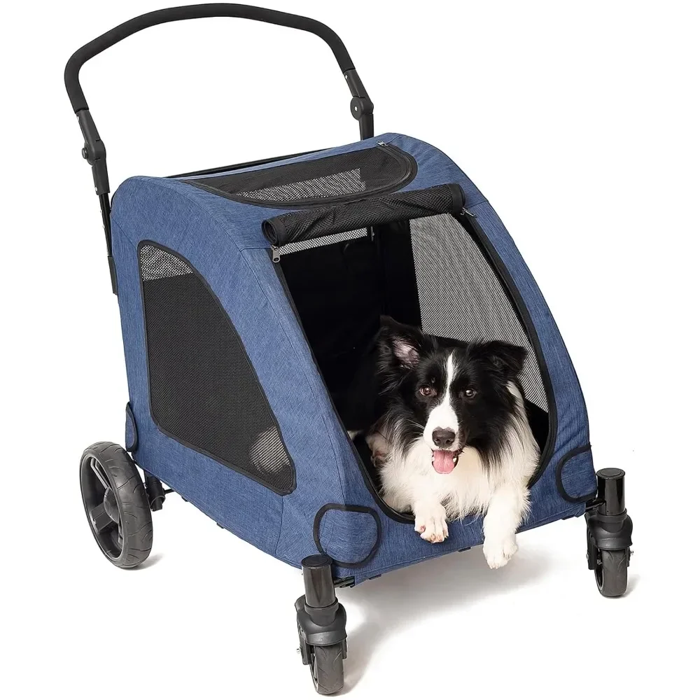 4 Wheel Foldable Pet Stroller for Dog, Breathable with Adjustable Handle Medium or Large Dog and Cat, Pet Strollers