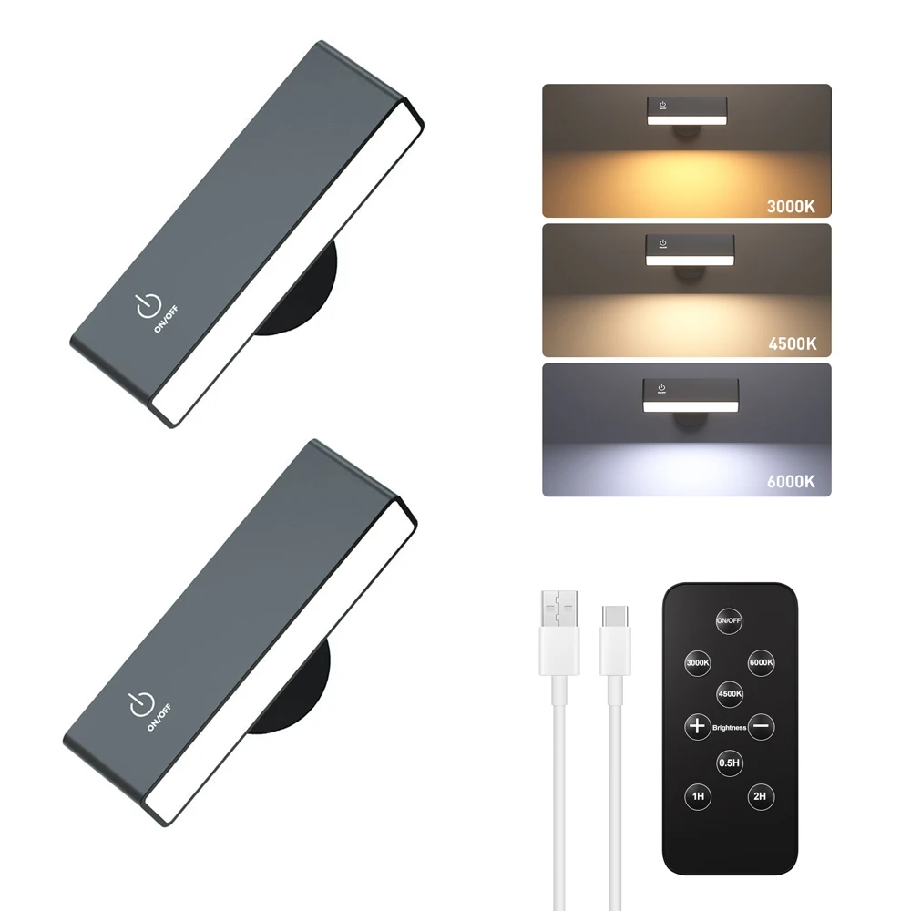 LED Wall Light Indoor Pack Of 2 Wall Lamp Reading Lamp With 4000 mAh Battery 360° Rotatable Touch Control Dimmable Magnetic