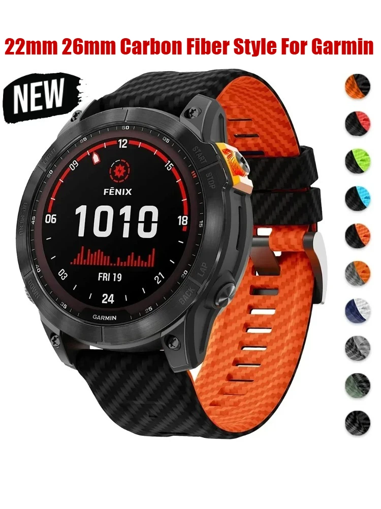 

22mm 26mm Carbon fiber Style silicone Sport strap for Garmin Fenix 8/5/6X/7x/Tactix7pro Quick Fit Watch Loop Strap Replacement