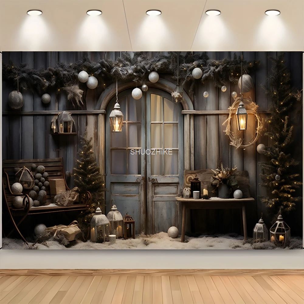 Merry Christmas Background Cosy Living Room With Xmas Tree Decoration Snow New Year Winter Holiday Photography Backdrops XM-02