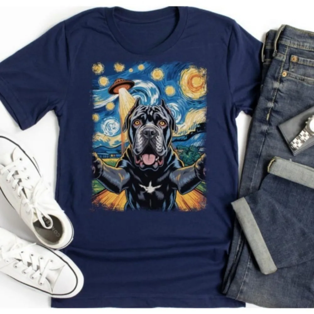 Cane Corso Selfie Shirt Dog Abduction Tee Starry Night Alien 티셔츠 y2k 의류 ropa mujer kawaii 미적 y2k 액세서리