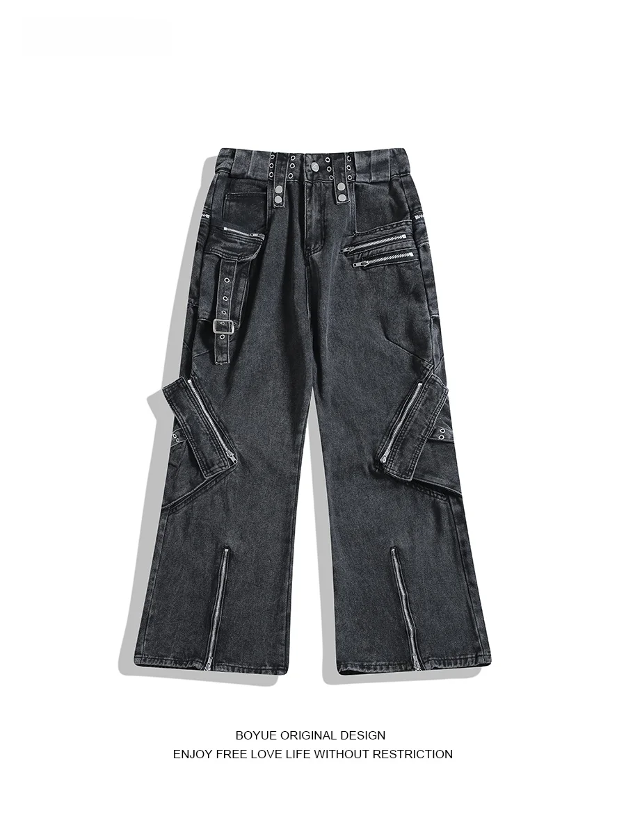 

Мужские джинсы Boyue American Heavyweight Subculture на молнии, в стиле BF, для уличных танцев, широкие, свободного кроя, повседневные, из смесового хлопка